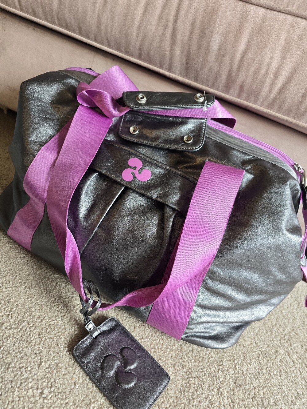 Triple Flip Metallic Gray & Purple Duffle Bag Dance Gym Travel Tote